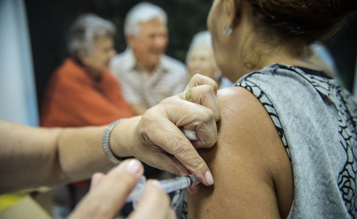 Idosos são vacinados em estação de metrô em Brasília, durante o dia D da Campanha Nacional de Vacinação contra Gripe de 2014 que começou na última terça-feira (22) vai até 9 de maio  (Marcelo Camargo/Agência Brasil)