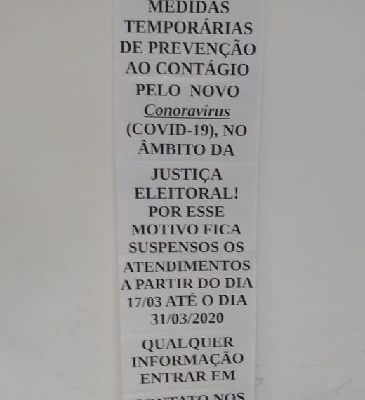 Justiça Eleitoral suspende atendimento presencial em seus cartórios