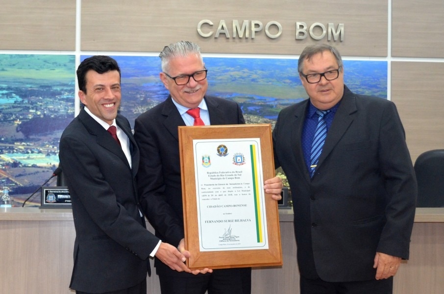 Fernando Bilhalva recebeu o título de Cidadão Campo-Bonense em 2019 | Foto: Katiele Bortolini/Arquivo Câmara de Vereadores