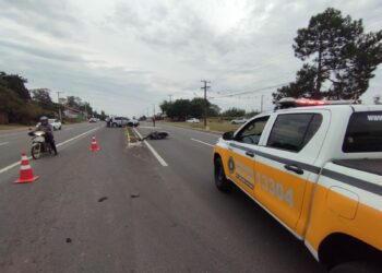 Motociclista fica ferido em acidente com carro na RS-239, em Sapiranga