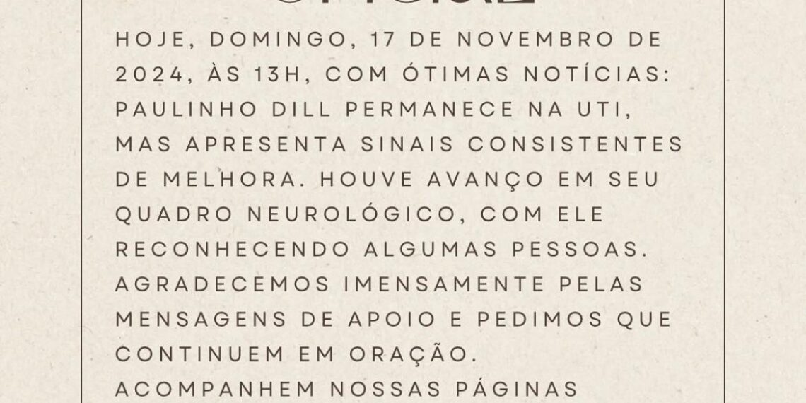 Paulinho Dill, da banda Os Atuais, apresenta melhora significativa após grave acidente