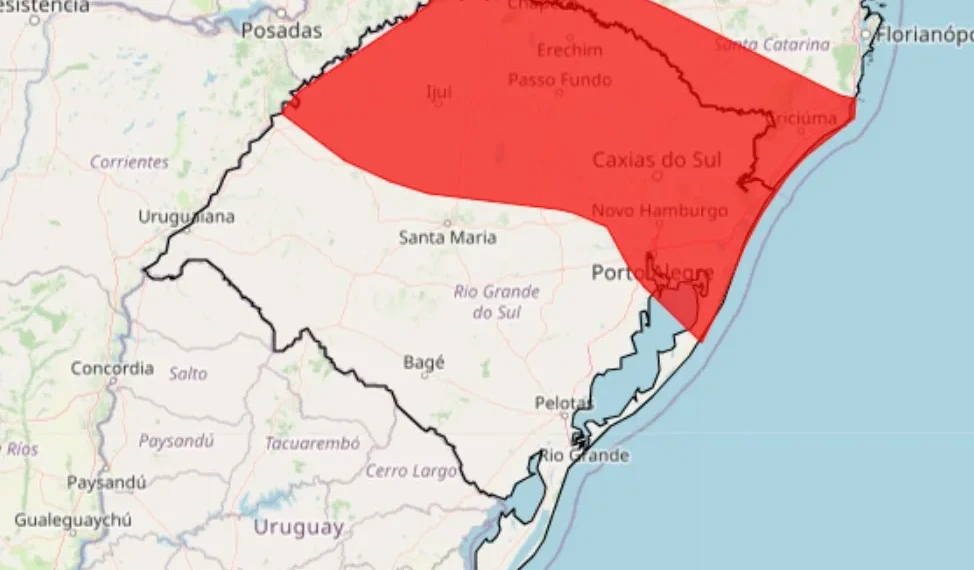 Inmet emite alerta vermelho para tempestades neste domingo (1º), no Rio Grande do Sul